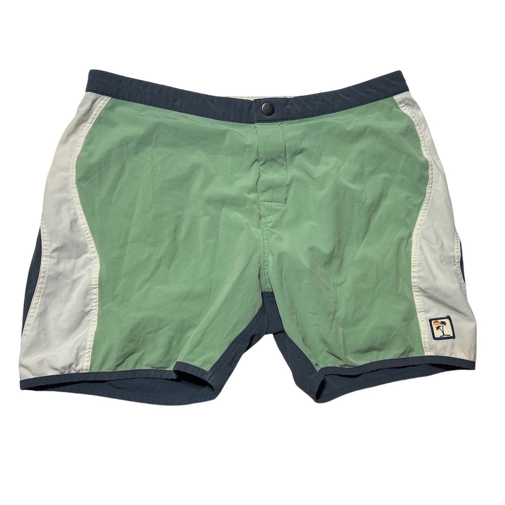 Marine Layer Mens Colorblock Board Shorts Sage Green Grey Size 32 Swim Trunks